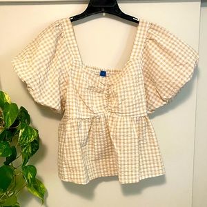 Old navy Puff-Sleeve Smocked Seersucker Babydoll Swing Blouse